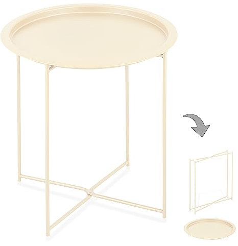 SILKMARKS® Beistelltisch für In- und Outdoor - Klappbarer Gartentisch 2. Wahl - Terrassentisch in vielen schönen Farben - Grilltisch Kaffeetisch (Vanille)