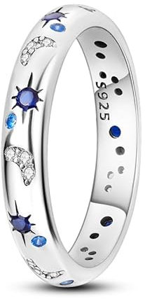 QIKAOLA 925 Sterling Silber Frauen Ringe Mond Stern Ring Evil Eye Ring Bunte Vintage Ringe Cubic Zirkonia Ring Stapelbare Statement Ringe für Frauen Größe 6-9