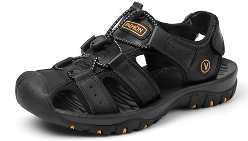 Sandales de Marche Homme Bout Fermé Extérieur de Sport Trekking Randonnée Été Nu Pied Plage Sandales Grande Taille 38-49 (47,Noir)