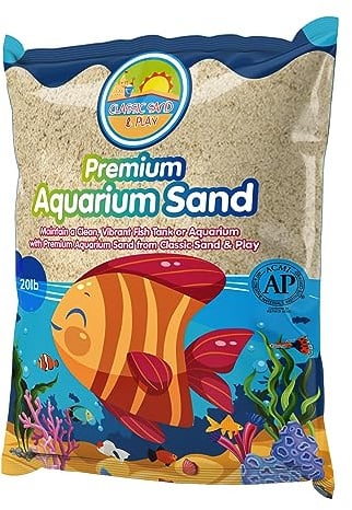 CLASSIC SAND & PLAY Natural Aquarium Sand for Freshwater and Saltwater Tanks, 20 lb. Bag, Improves Filter Life and Filtration Process, Pre-Washed Fine Sand, Natural