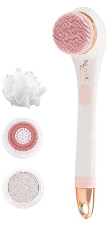 NU YOU Body Brush – Die Körperbürste, die reinigt, massiert, Bimsstein und Peeling für ein Spa-Erlebnis zu Hause – rotierender Kopf – wasserfest – wiederaufladbar – 4 Massageköpfe enthalten