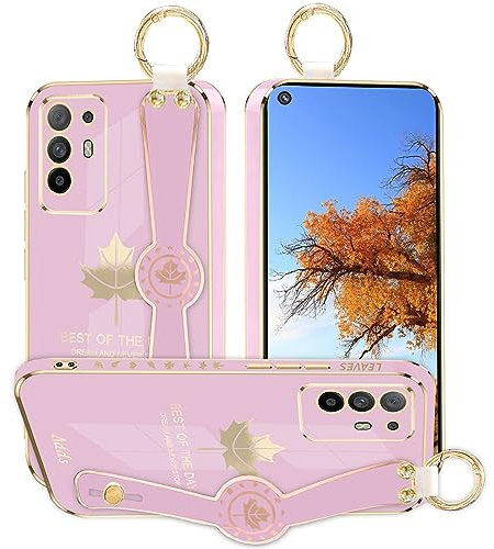 Kainevy pour Coque Oppo A94 5G avec Cordon Support et Anneau, Housse Etui de Protection Antichoc Silicone Souple Ultra Fine pour Oppo A94 5G, Aesthetic Brillante Phone Case (Pourpre)