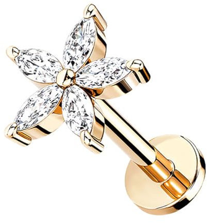 Taffstyle Piercing Stab Stecker Ohrpiercing Cartilage Ohr Tragus Helix Stud Lippe Labret Lippenpiercing Knorpel Barbell Ohrring Platte Glitzer Strass Blume Kristall 8mm Rosegold