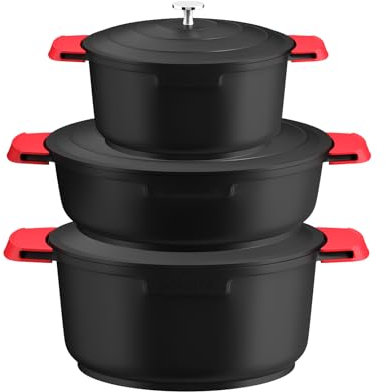 Topfset Induktions Homelux Kochtopf Set Induktions Töpfe Set mit Glasdeckel, mit Antihaftbeschichtung, Töpfe kochtöpfe Induktion, Spülmaschinengeeignet（4L+4L+6L）