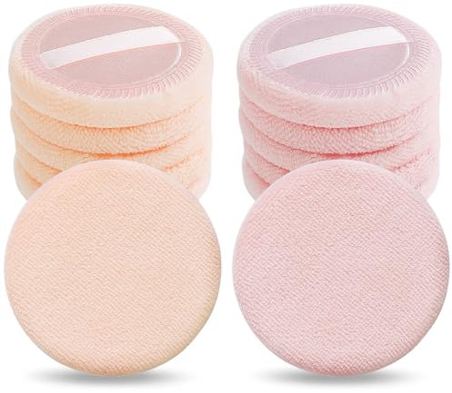 Sibba Makeup Puderquaste 12 Stück Runde Velours Gesicht Schwämmchen Make-up Kompakt Body Container Einstellung Gepresste Mischung Foundation Creme Make Up Band Strap Schwamm Kissen Rosa&Hautfarbe