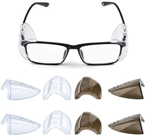 NUWIQ 4 Paar Brillen Seitenschutz, Brille Seitenschutz Schutzbrillen, Schutz Brillen Seiten Schutz, Sicherheit Auge Brillen Seitenschutz für Kleine bis Mittlere Brillen, Braun, Transparent
