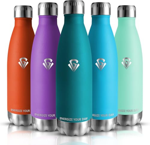 Grsta Trinkflasche Edelstahl - 500ml - Trinkflasche Sport Doppelwandige Vakuumisolierte, Thermosflasche Auslaufsicher, Wasserflasche BPA-frei für kinder, Gym, Schule