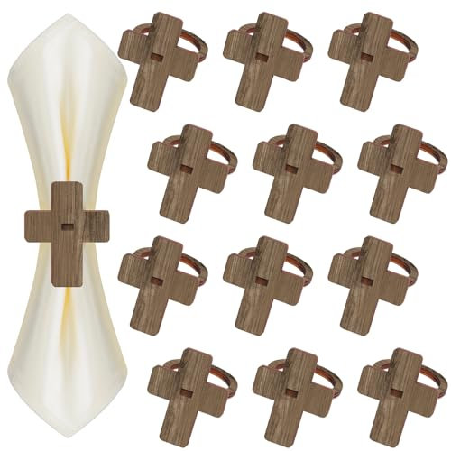 POILKMNI Serviettenringe aus Holz, Kreuz, Serviettenringe, moderner Ringhalter, Serviettenschnallen, Erstkommunion, Dekorationen für Tischdekoration, Küche, Abendessen, Party, Hochzeit, 12 Stück