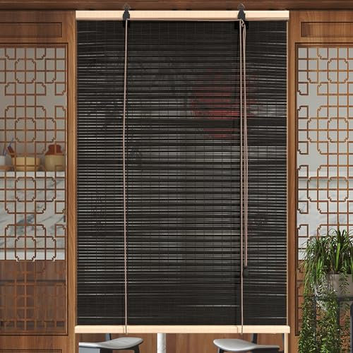 Sh000ad Retro Bambusrollo,Seitenzugrollo Schwarz Bambus Rollo Jalousine Bambus Vorhang Raffrollo Holzrollos,Sonnenschutz,Sichtschutz,Fenster Rollo für Innen/Außen,Breite x Höhe (180cm x 200cm)
