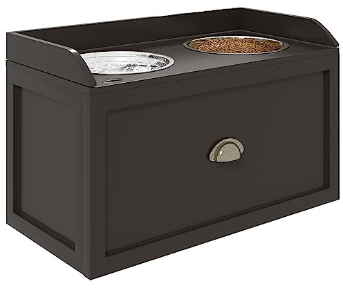PawHut Comedero Elevado para Perros Grandes Cuencos para Perros con 2 Tazones 2000ml de Acero Inoxidable y Cajón Oculto Soporte de Madera para Mascotas 60x30x36 cm Marrón
