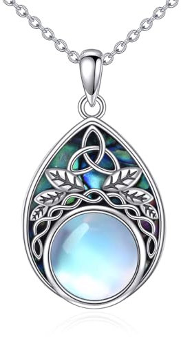 YAFEINI Keltische Mondstein Halskette für Damen 925 Sterling Silber Tropfenförmige Irische Kette Abalone Böhmischer Schmuck Geschenke für Frauen (Mondstein Kette)