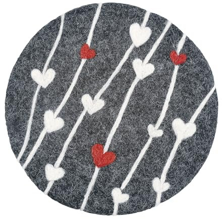 cilio Untersetzer LANA CUORE, waschbarer Filz aus Schafwolle, für heiße Töpfe, Teller, Backformen und Pfannen, hitzebeständig bis 100 °C, Ø 21 cm, rund, grau-weiß