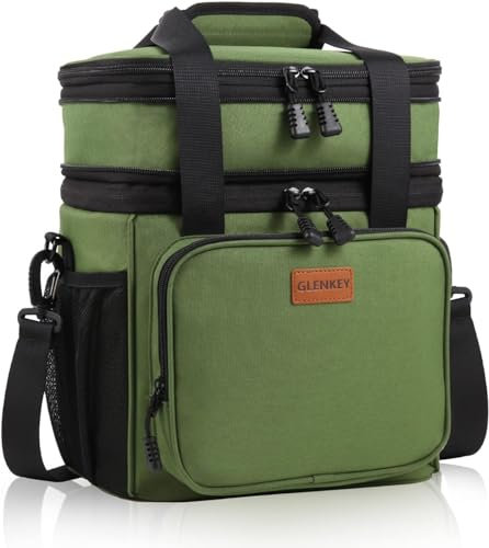 GLENKEY Erweiterbare XL-Lunchbox, isoliert, strapazierfähig, wasserdicht, auslaufsicher, langlebig, Kühltasche für Männer, Frauen, Erwachsene, Arbeit, Bau, Camping, Ausflug, 25 l, Armeegrün