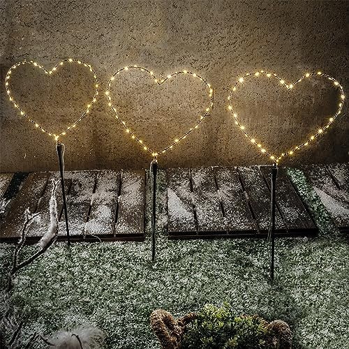 esotec Solar Weihnachtsdeko Herz Trio, 3er Set, LED Gartenstecker, Lichterkette, LiFePo4 Akku, Solarstecker, Stecklicht, Solarlichter, Garten, Balkon, Kunststoff, IP44, H=73cm, winterfest, 102583