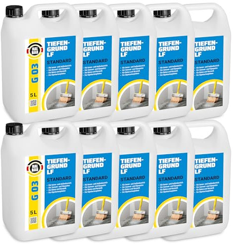 HALBAU Tiefengrund 50 L, Grundierungsmittel Innen Aussen, Grundierung Voranstrich für Putz, Farben, Tapeten G03
