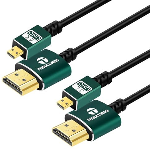 Thsucords Dünnes Micro HDMI auf HDMI Kabel 1M 2 Stück, Ultradünnes Flexibles HDMI Micro Typ D auf Typ A Kabel Unterstützt 3D/4K@60Hz/18Gbps/1080P für Raspberry Pi 4,GoPro