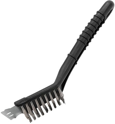 MYHOGOOD BBQ Brush with Metal Scraper, 8 inch Stainless Steel BBQ Cleaning Brush with Ergonomic Handle, Heavy Duty Barbecue Wire Brush for Grill, Portable BBQ Cleaner Brush for Grill Camping Parties