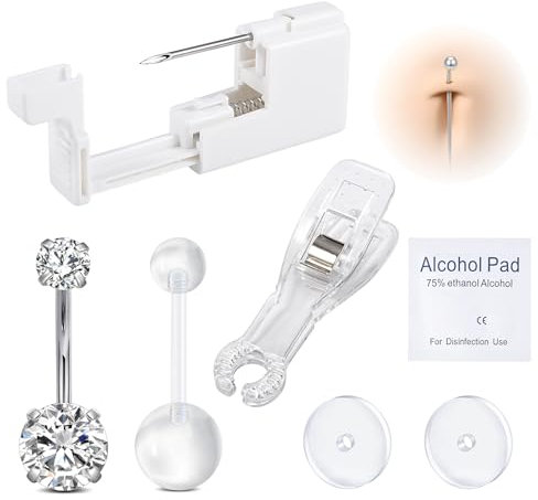 AVYRING Belly Button Piercing Kit, Disposable Self Piercing Kit for Navel, Professional Body Piercing Gun Kit, Stainless Steel Belly Bar Piercing Tools for Women Men