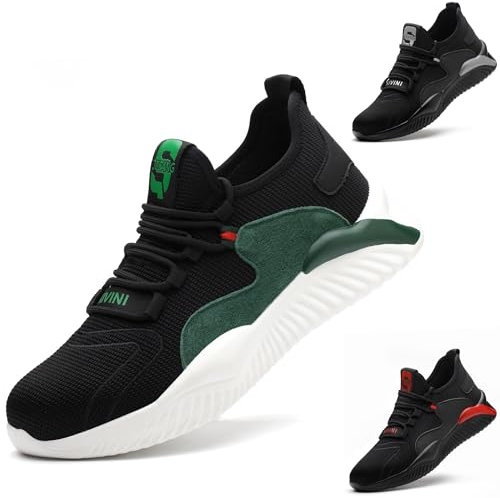 Zapatos de Seguridad para Mujer Zapatos Mujer Comodos con Puntera de Acero Zpatillas Deportivas Mujer Zapatos de Cocina Hombre Zapatillas Trabajo Mujer Ligero Negro Verde 38EU