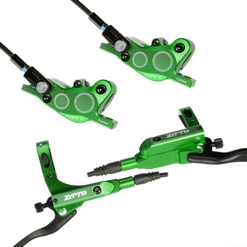 HEBEOT Un par de frenos hidráulicos MTB Juego de pinzas delanteras y traseras de aleación de aluminio para bicicletas de montaña, freno de cuatro pistones (verde)