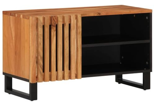 Gecheer TV-Schrank mit 2 Fächern und 1 Tür Lowboard Fernsehschrank Fernsehtisch TV Möbel Tisch Sideboard Beistellschrank HiFi-Schrank TV-Board 80x34x46 cm Massivholz Akazie