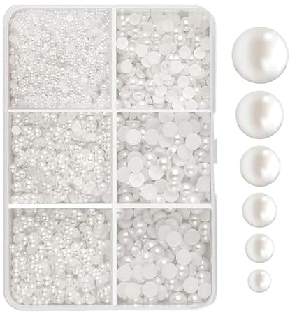 7600 Pcs Flat Back Pearl,White Pearl Half Round Flat Back Beads,Half Round Pearls for Jewellery Making Crafting Necklaces Bracelets Earrings Rings Jewelry Making Supplies(1.5/2/2.5/3/4/5mm)