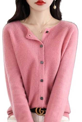 QuyiFa Cardigan à Manches Longues à Boutons sur Le Devant en Cachemire 2024 Pulls élastiques en Tricot Doux et Chaud, Pulls en Cachemire pour Femmes, (Rose Clair,M)