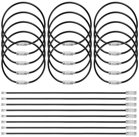 25 Stück Schlüsselring Drahtseil 15cm Groß Gummiertes Schlüsselanhänger mit Drehverschluss Multifunktional Großer Schlüsselring für Hängende Gepäckanhänger Schlüssel ID Tag Schwarz