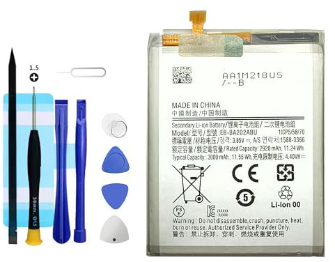 Vvuilsty EB-BA202ABU Batterie de rechange, rechargeable, à 0 cycle, compatible avec Samsung Galaxy A10E A102 A20E A202 2019, avec kits d'outils de réparation