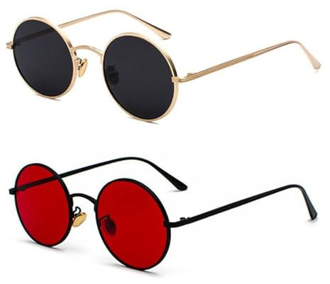 TYFGRT 2 Stück Runde Sonnenbrille, Sonnenbrille Mit Roten Gläsern, Unisex, Retro-Sonnenbrille, Metallbrille, Personalisierte Modeaccessoires-Dekoration