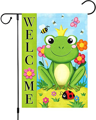 Flaggen Willkommen Frühling Sommer Frosch Hallo Sommer Fahne Waschbar Deko-Flagge Langlebige Outdoor Fahne Für Partys Outdoor Balkon 30X45Cm