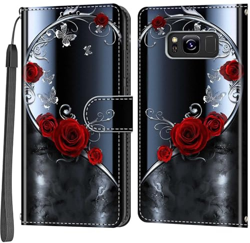 Handyhülle für Samsung Galaxy S8 Hülle, silberner Schmetterling | Kartenfach, Standfunktion, Magnetische, Klappbar PU Lederhülle, Stoßfeste, Faltbar Klapphülle, Handytasche