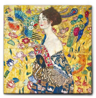 Giallobus - Impression sur toile - Gustav Klimt - Dame avec éventail - Cadre en toile de qualité supérieure - 35L x 35l cm - Tableaux modernes pour la maison
