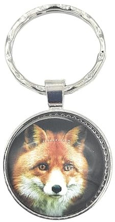 Promotech Portachiavi con volpe intelligente, portachiavi piatto in resina epossidica e metallo, ciondolo decorativo per bambini e adulti, robusto ed elegante, marrone, W2L6