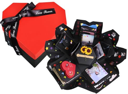 Mafagwre Explosionsbox – Überraschungs Geschenkbox, Herz-Explosion Geschenkboxen, DIY Fotoalbum Überraschungsbox, Kreative Explosions-Geschenkboxen, Fotoalbum Für Hochzeit, Geburtstag (Rot)