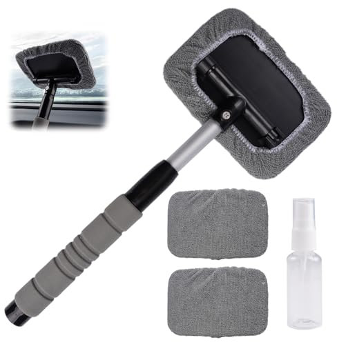 Scheibenreiniger Auto Innen mit 3 Mikrofaserpads und Sprühflaschen Verbessertes Autoscheiben Innenreiniger Erweiterbares Windschutzscheiben Reiniger 180 Grad Drehbar Auto Fensterwischer Kit Mehrweg