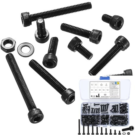 960 Pz M2 Viti e Bulloni e Dadi Set, Bulloni Testa Tonda viti a testa Brugola, Kit Assortito di Viti a Testa Esagonale Bussola e Rondelle Set, Nere