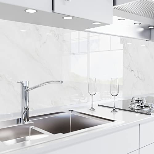 danario Láminas para pared de cocina, autoadhesivo, aspecto de cristal, protección contra salpicaduras, lámina de PET rígida, 0,8 mm, patrón mármol blanco, A5