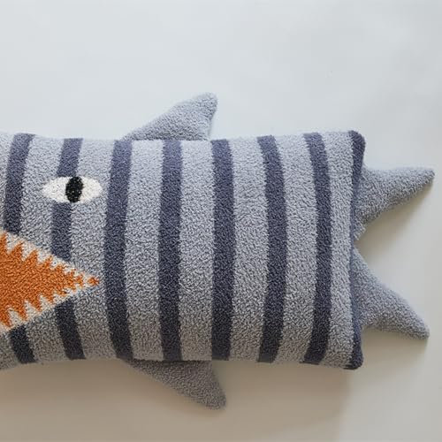 Cutfouwe Blau Hai Kissen mit Reißverschluß 48 x 74 cm,Waschbar Weiches Polyesterfaser Plüschkissen für Auto, Sofa & Bett, Hailiebhaber,Wurfkissen für Heimdekoration,Blau