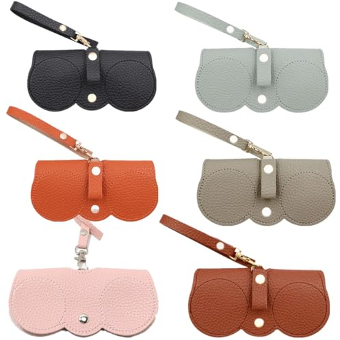 Ikruidy Custodia Occhiali Pelle 6 pezzi Antigraffio Custodia per Occhiali da Sole in Morbida PU Pelle Portatile Borsa per Occhialis da Sole con Cordino PU per Occhiali per Donna e Uomo