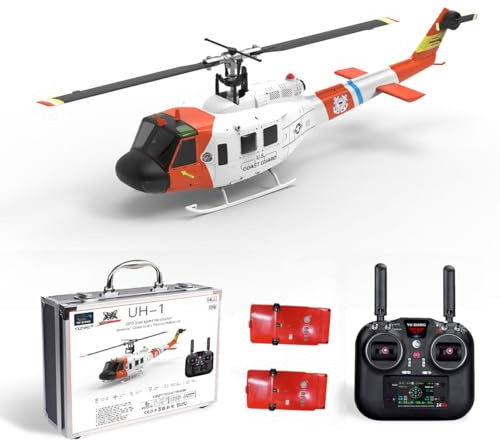 YU XIANG F07S UH-1 Huey RC Helicopter for Adults, 1/34 Scale Dual Brushless Flybarless with Altitude Hold, LED Lights, Pro Hobby Helicopter Drone (RTF Version/White Rescue Livery)