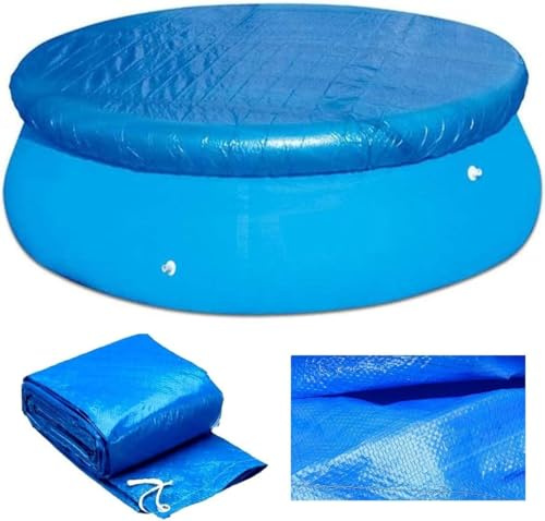Round Pool Cover 6ft/8ft/12ft Swimming Pool Cover with Drawstring Dustproof Paddling Pools Protector UV-Resistant Anti-Tear Easy Set Pool Protective Cover for Inflatable Pools (183cm/6ft)
