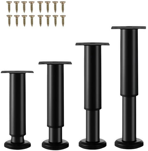 XHMAXE 4 Pcs Adjustable Furniture Legs 25-42cm (9.8-16.5 Inch), Metal Heavy Duty Furniture Replacement Legs with Screws for Sagging Bed Frame, Chair, Sofa, Table, Cabinet (Black)