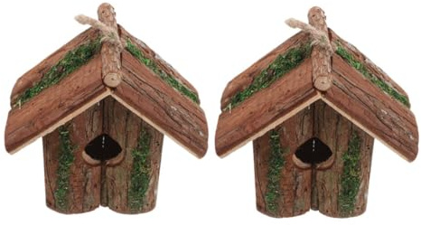 FONDOTIN 2 Stück Rustikales Hängendes Vogelhaus Natürlicher Baumrindenoptik Wetterfestes Nistkästchen für Garten Balkon Terrasse Handgefertigtes Holzhaus im Landhausstil Nachhaltige