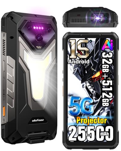 Ulefone Armor 34 Pro Plus 5G Móvil Resistente con Proyector, MTK 7400X 32GB+512GB/2TB, 25500mAh Android 15 Móvil Irrompible,6.95'' FHD+ 120Hz, 98db Altavoz, 64MP Visión Nocturna, 1100LM Luz de Camping
