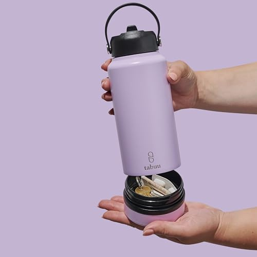 Stylish Insulated Water Bottle with Secret Compartment 760ml - Stainless Steel Insulated Water Bottle with Straw + Discreet Storage Compartment | Perfect for Hot or Cold Drinks (Lavender)