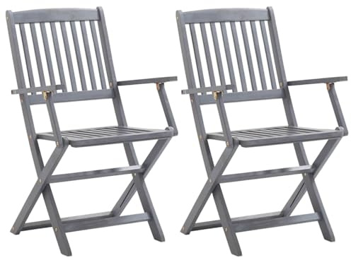 Holamys Lot de 2 chaises de jardin pliantes en bois massif d'acacia, laqué gris, 54 x 57 x 91 cm, résistant aux intempéries, pour balcon, terrasse, siège extérieur confortable