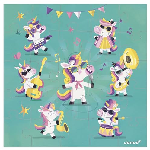 Janod – Grußkarte-Puzzle – Geschenkkarte-Puzzle 25 Teile Einhörner + 1 Karte + 1 Umschlag – Ideal für Geburtstagskarten, Grußkarten – Ab 3 Jahren