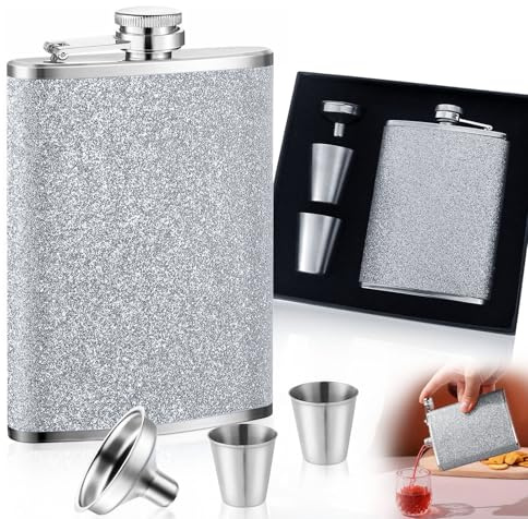 8oz Hip Flask, Stainless Steel Flask for Men and Women,Hip Flasks for Women | Portable Silver Flash Flask Alcohol for Barbecuing Camping Hiking Biking Parties (Silver)