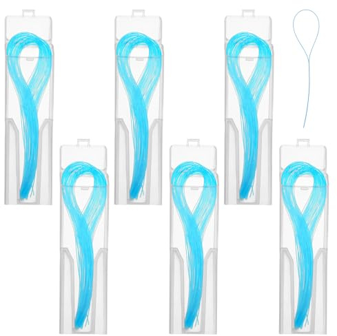 WJIAAA 300 Stück Zahnseide Halter für Zahnreinigung Zwischenräume, Blauer Zahnseide für Brücken Threader, 6 Wiederbefüllbare Boxen à 50 Stück